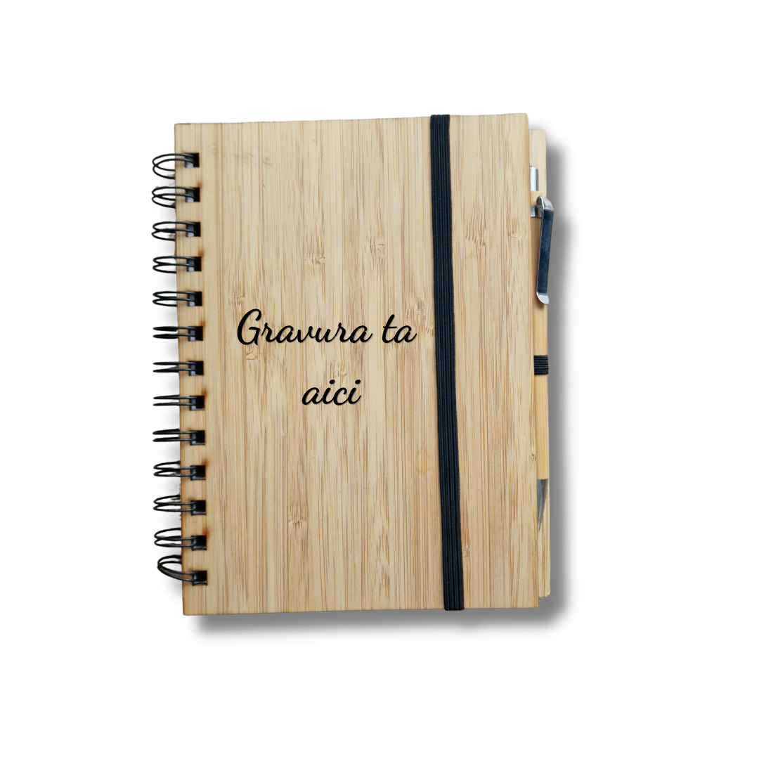 agendă cu coperta personalizabilă din bambus și pix din bambus