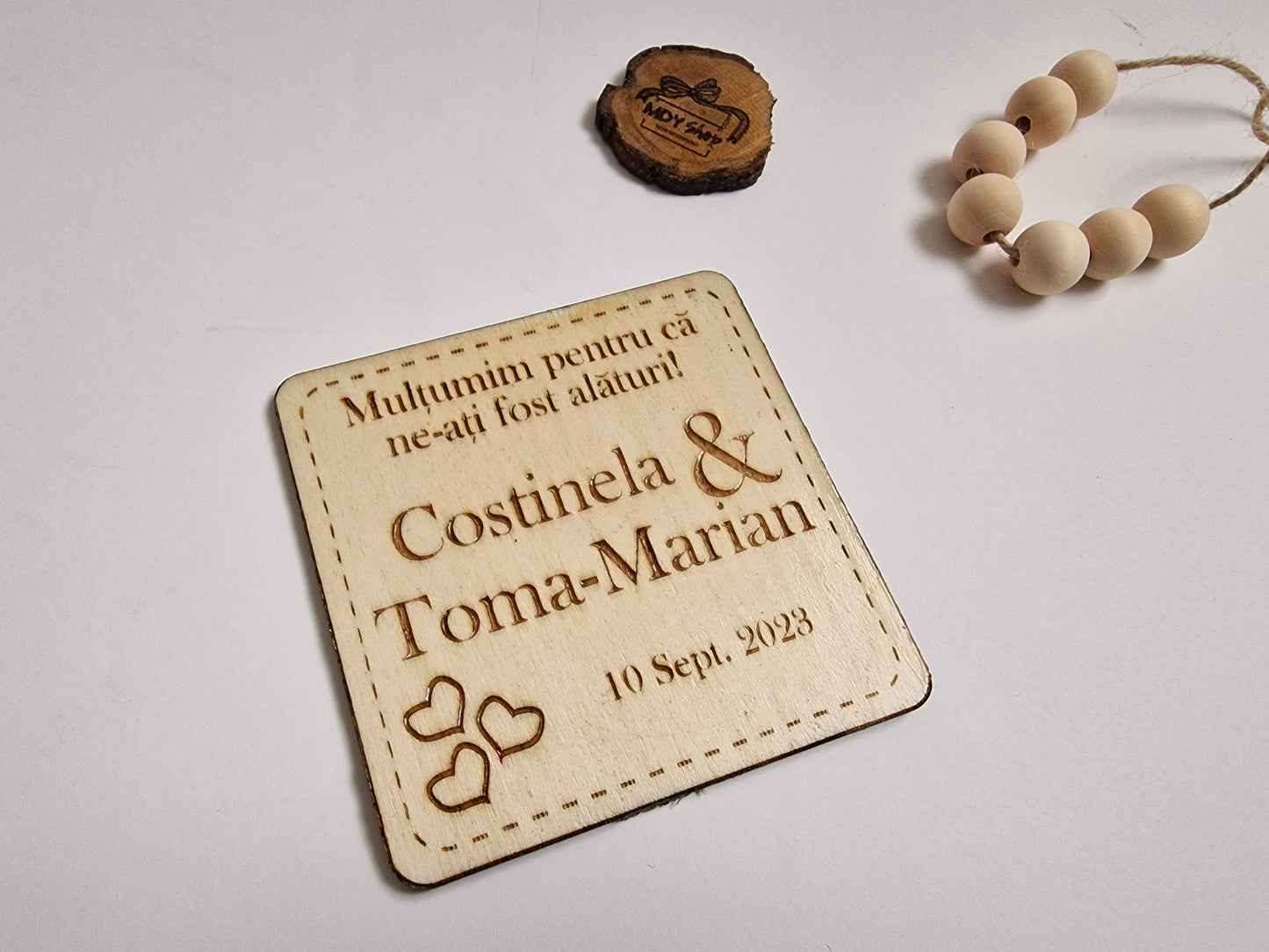 Marturie nuntă din lemn - tip suport pentru pahar (coasters) - MDY Shop