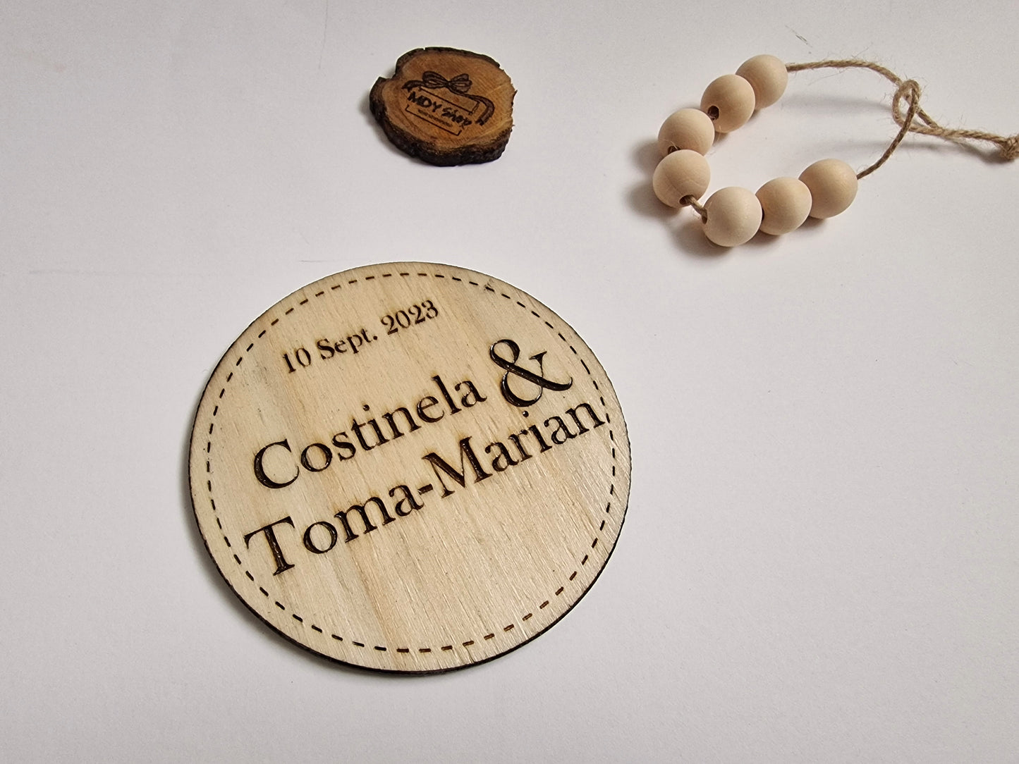 Marturie nuntă din lemn - tip suport pentru pahar (coasters) - MDY Shop