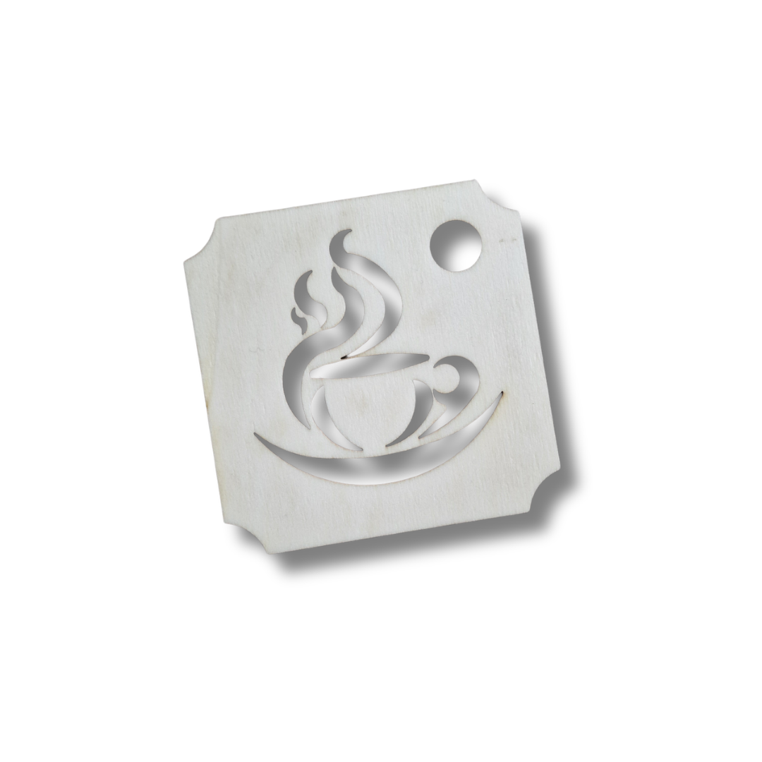 set 6 suporturi pentru cana sau pahar, din lemn cu suport si model cu ceasca de cafea