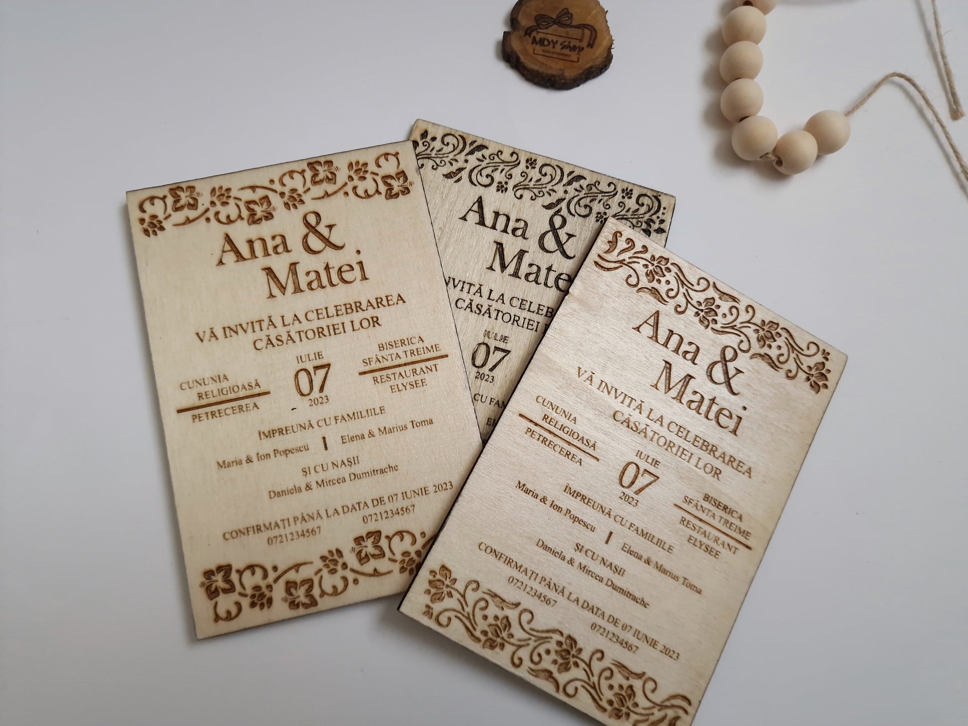Invitație Nuntă Personalizată din Lemn, Gravată - MDY Shop
