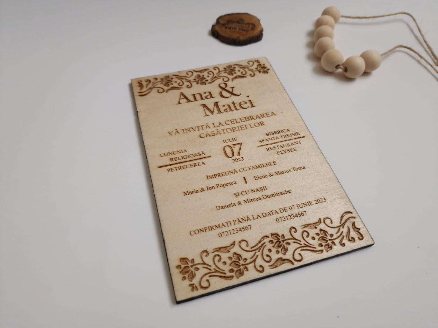 Invitație Nuntă Personalizată din Lemn, Gravată - MDY Shop