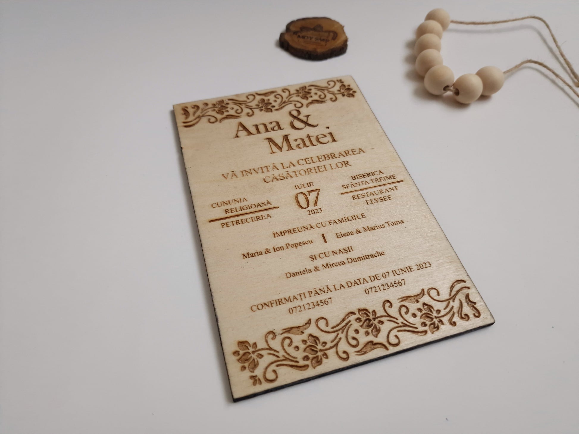 Invitație Nuntă Personalizată din Lemn, Gravată - MDY Shop