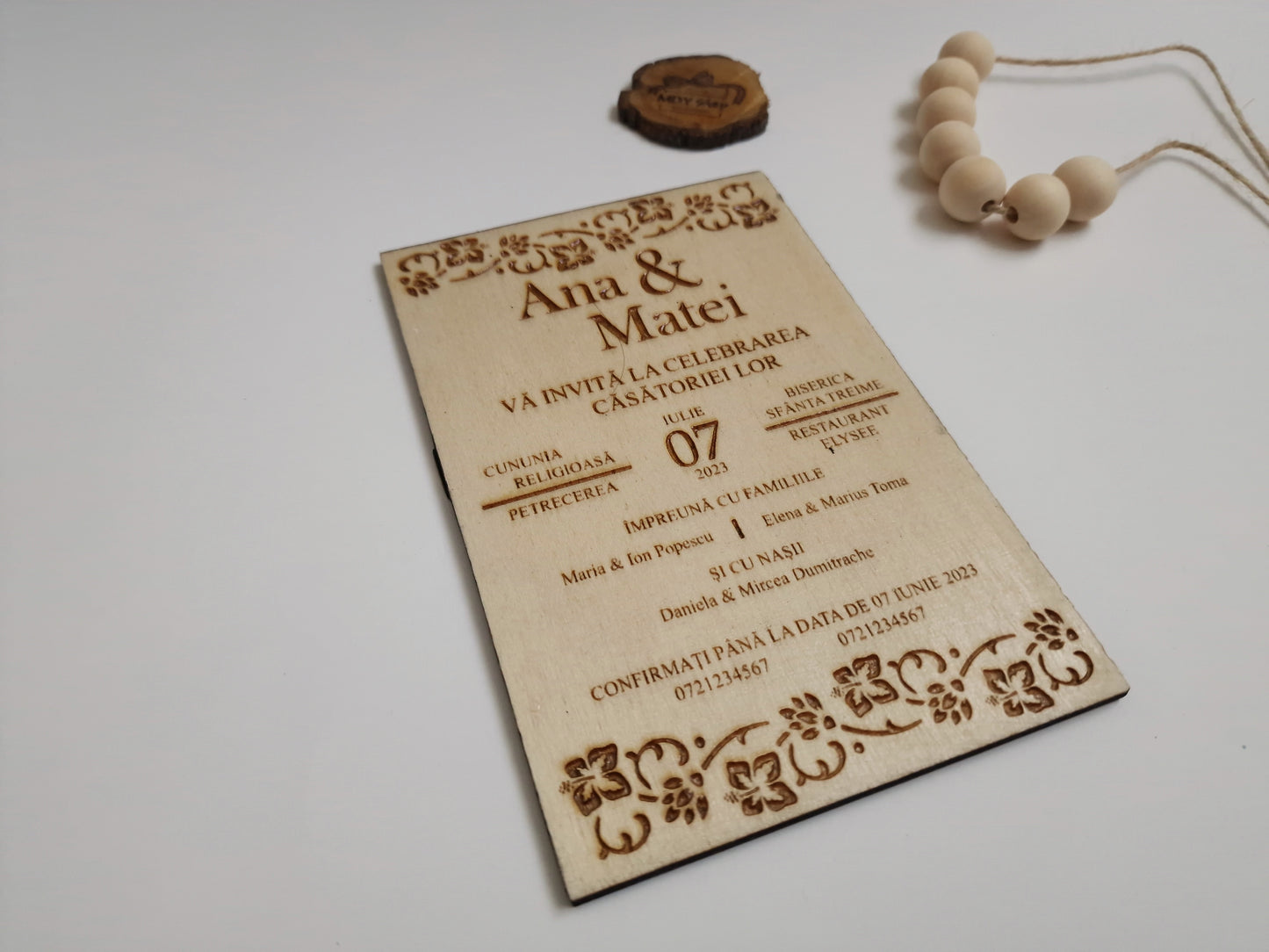 Invitație Nuntă Personalizată din Lemn, Gravată - MDY Shop