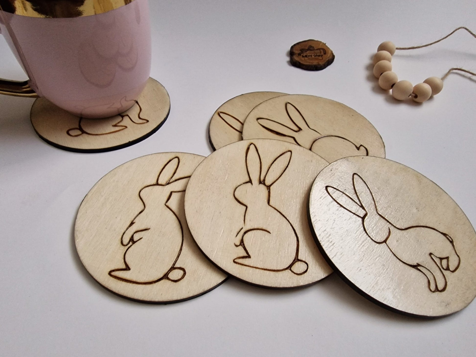 Set suporturi pentru cană sau pahar (coasters) cu Iepurași de Paște - CadoArt